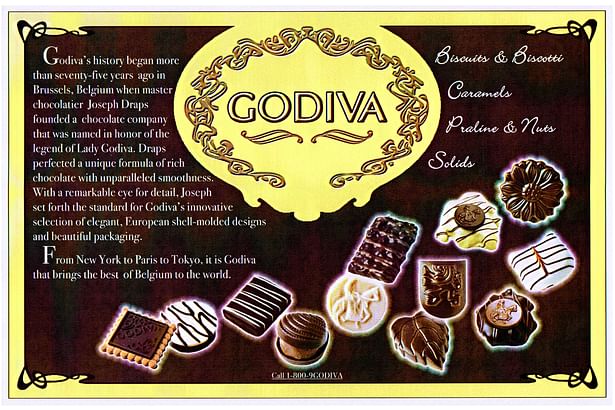 This piece is a magazine spread advertisement for Godiva chocolate.