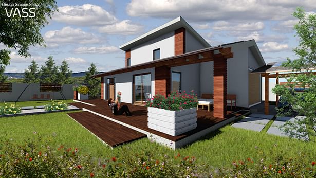 External Rendering. House size XL. Materials: white plaster and wood
