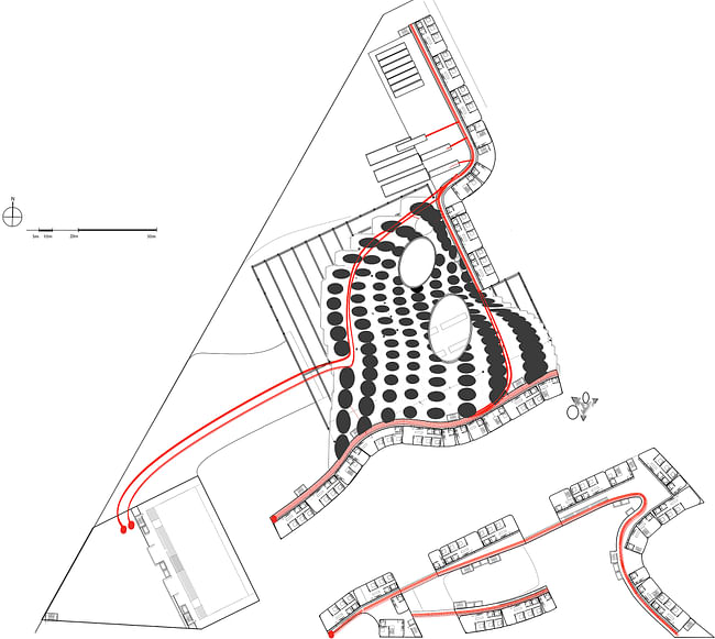 A(n) Office project combining housing with air purification plant, pneumatic freighting, bio-fuel related industry, and the Canadian Consulate. 