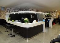 Interior design of entry hall with bar area in fitness center OAZA in BTC, Ljubljana