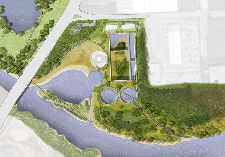 EcoPark – Plan Rendering for a proposed renovation to an abandoned water filtration plant completed at Gensler, Houston TX (After). Image courtesy of Jim Bogle.