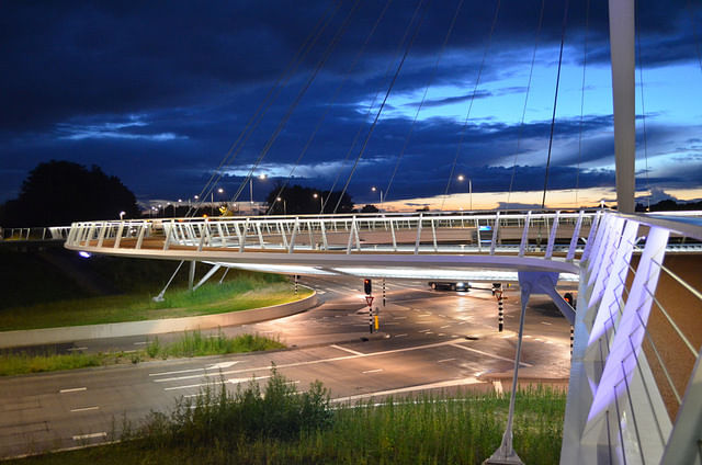 The 'Hovenring,' an elevated, bike-only roundabout connects the municipalities of Eindhoven, Veldhoven and Meerhoven. Credit: Wikipedia