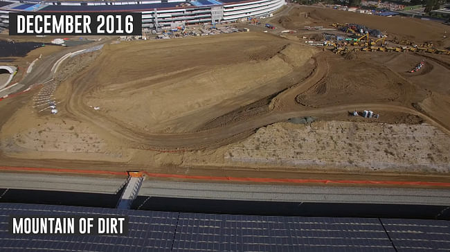 Still from the latest drone construction video of Apple's 'Spaceship Campus' in Cupertino. (Image: Matthew Roberts on YouTube)