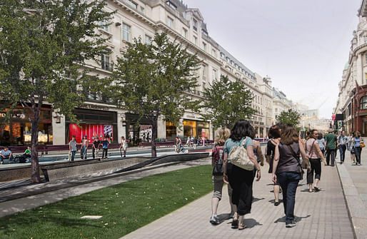 'Walkable London' exhibition rendering, Regents Street, London. Image: Zaha Hadid Architects. 