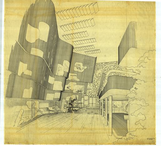 Drawing of Alar Aalto designed Finnish Pavilion at the New York World's Fair of 1939-40. Photo © Alvar Aalto Museum.