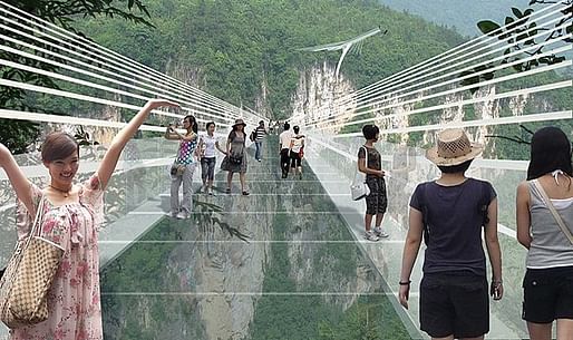 Rendering of the proposed glass-bottom bridge spanning across the Zhangjiajie Grand Canyon in China's Hunan province. (Image: Haim Dotan Ltd)