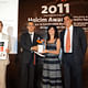 Holcim Silver Award: Luca Atanasio, Consul General of Italy in Morocco; Piero Corpina, Deputy Country Manager, Holcim Italy; winner Giovanna Claudia Rosa Romano, ARCò - Architettura e Cooperazione; and Javier de Benito, Area Manager Holcim for Mediterranean & North Africa.