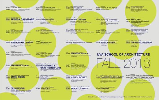 Poster for Fall' 13 events at the UVA School of Architecture. Image courtesy of UVA School of Architecture.