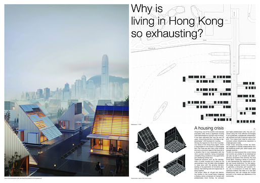 Giorgio Maria Martellono, Luca Quadro, Chang Liu, and Jacopo Leccia's 2nd Prize proposal 'Why is living in Hong Kong so exhausting?'. Image: Buildner