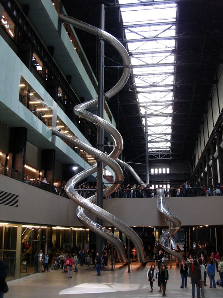 Carsten Höller's slide at the Tate Modern, courtesy of Hyperallergic.