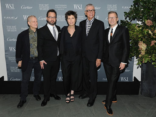 (L-R) Roni Horn, Benjamin Gilmartin, Elizabeth Diller, Ricardo Scofidio and Charles Renfro the WSJ. Magazine 2017 Innovator Awards at MOMA on November 1, 2017 in New York City. (Photo by Craig Barritt/Getty Images for WSJ. Magazine 2017 Innovator Awards)