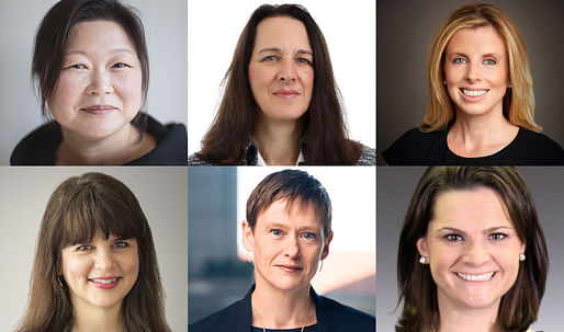 Clockwise from top left: J. Meejin Yoon, Judy Kessler, Adrienne Hepler, Brennan Gilbane Koch, Fiona Cousins, and Elaine Molinar. Image courtesy of The Beverly Willis Architecture Foundation. 