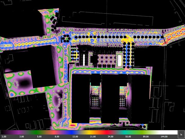 Lighting Design for LEED campus -False color rendering for Landscape Lighting design