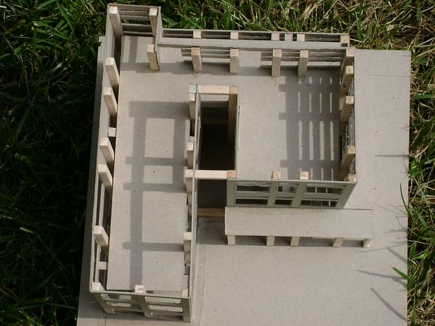 A top view of the structure. This showed a better look at the way natural light provided to the interior. The shape of the interior space went along with the idea of movement and established connections.