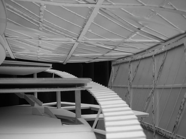 project model showing continuous stair circulation connecting museum exhibition terraces