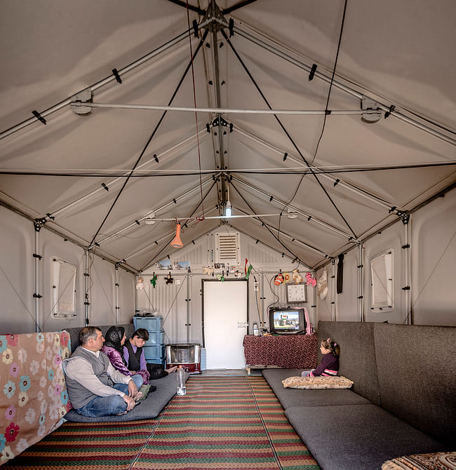 Interior of a Better Shelter prototype in Kawergosk Refugee Camp, Erbil, Iraq. (Image: Better Shelter, 2015)