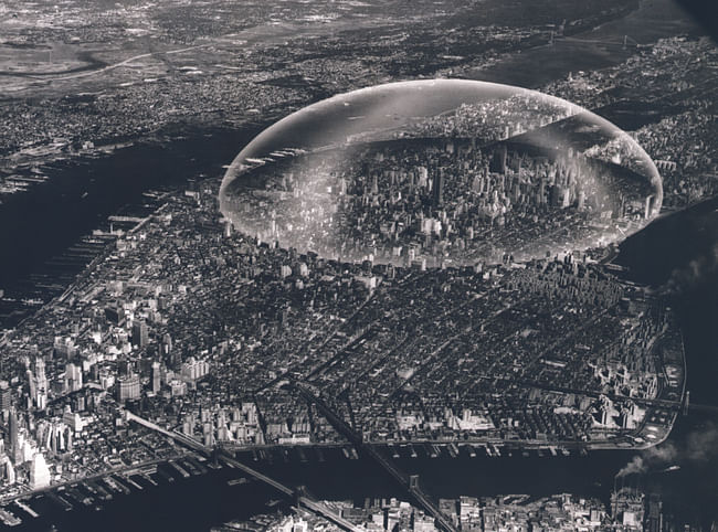 R. Buckminster Fuller's 'Dome over Manhattan'. Image via 'Never Built New York'