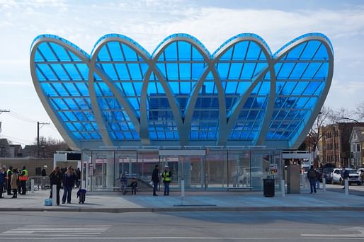 Sculptures/Art Installations/Non-Building Structures - Merit: Belmont Gateway Canopy - Chicago Transit Authority, Chicago. Structural engineers: EXP + Simpson Gumpertz & Heger. Architect: Ross Barney Architects. Photo: Ross Barney Architects. 