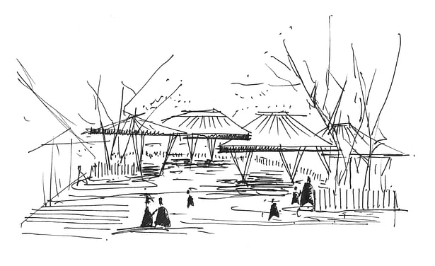 Sketch of the huts at the entrance plaza