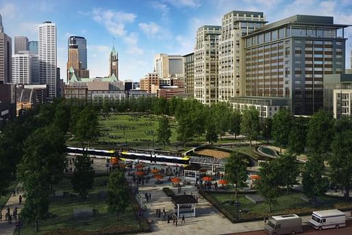 A 2013 rendering of the Downtown East development when its completed. The Commons park in the center of the site was previously known as The Yard. (via bizjournals.com)