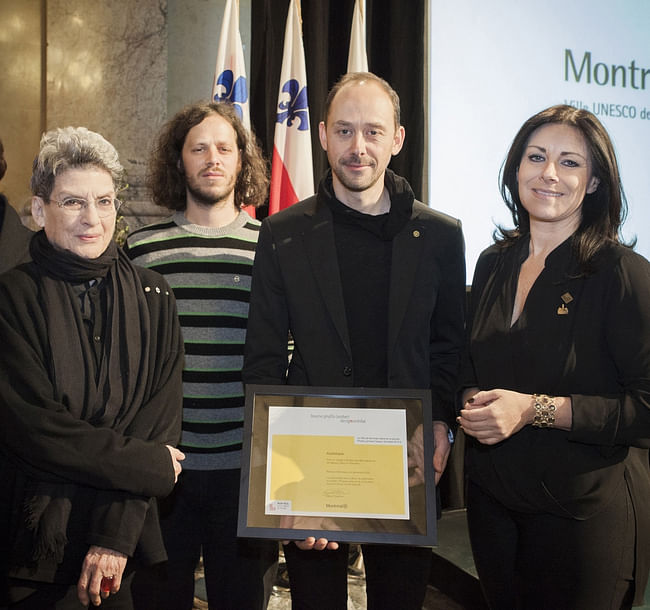 From left to right: Phyllis Lambert, Étienne Legast, Yannick Guéguen, and Manon Gauthier from the City of Montréal Executive Committee. Photo: Mathieu Rivard