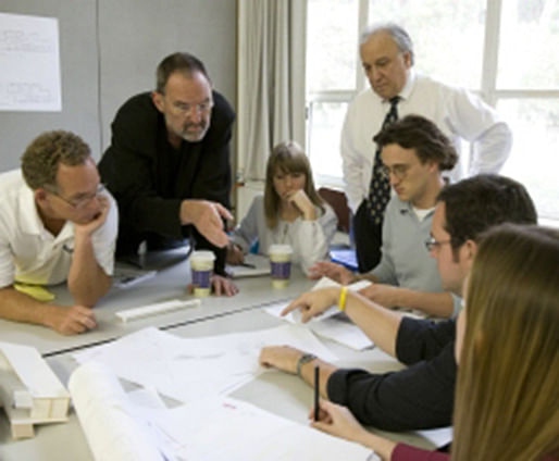 Distinguished Professor Thom Mayne works with students to develop the Float House