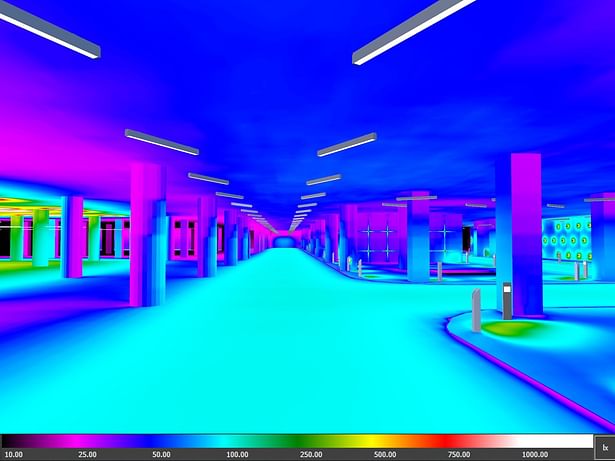 Lighting Design for LEED campus- False color rendering for Entrance Areas