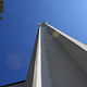 Belfry from below at the Vuoksenniska Church (Church of 3 Crosses), Vuoksenniska, Finland 1958