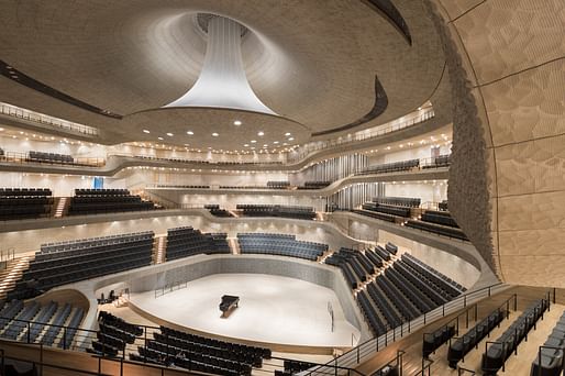 Sensuous design: the central concert hall of Herzog & De Meuron's new Elbphilharmonie Hamburg. Photo: Iwan Baan.