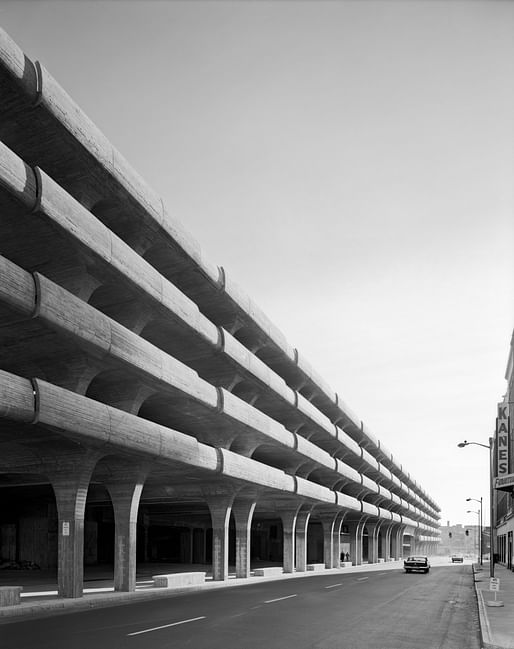 Temple Street Parking Garage, New Haven, Connecticut (1962). Photograph by Ezra Stoller. Photograph: © Ezra Stoller/Esto, Yossi Milo Gallery