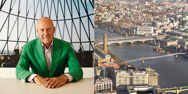 LEFT: Norman Foster. Photo: Manolo Yllera | RIGHT: River Thames. Photo: Aaron Hargreaves, Foster + Partners.