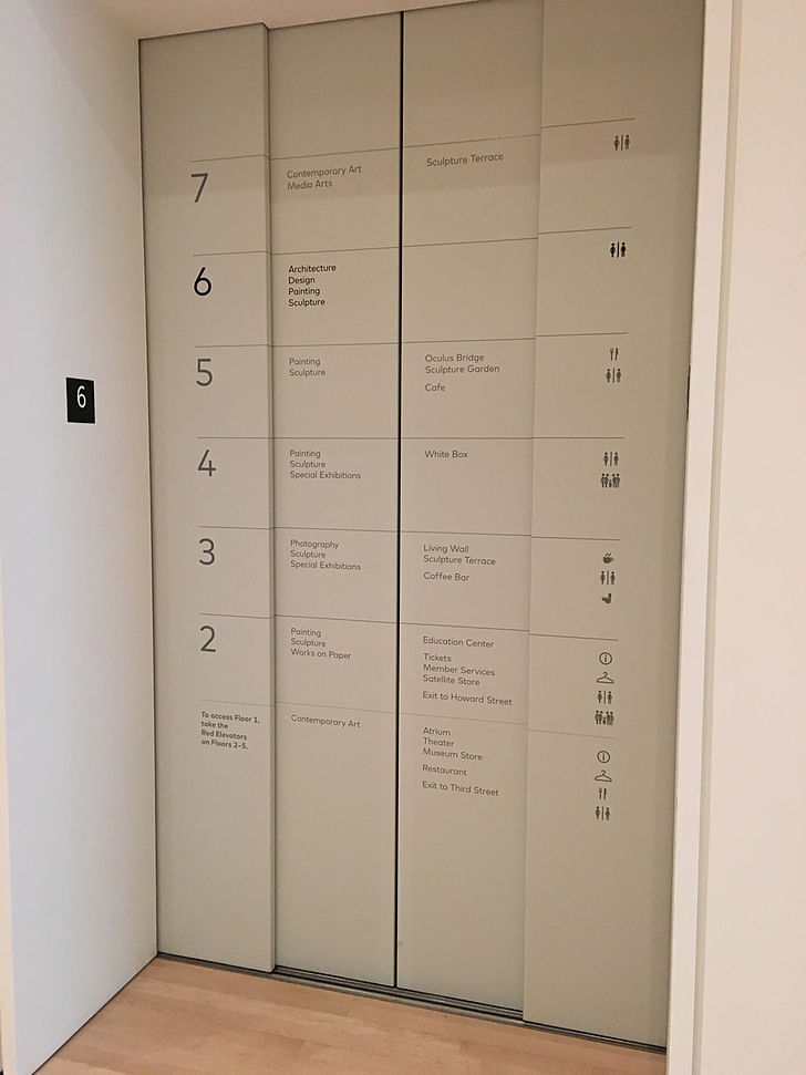 The informative elevator doors; photo: Julia Ingalls.