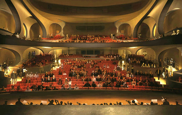 View from the stage towards the auditorium inside the Main Theatre