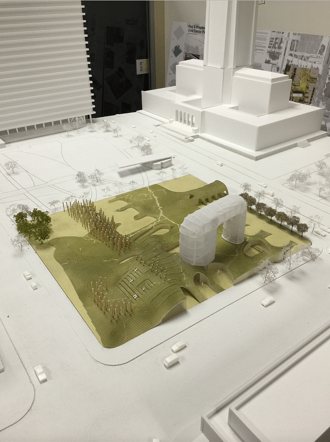 A model of the park proposal by Eric Owen Moss Architects. Credit: Eric Owen Moss Architects via City of Los Angeles