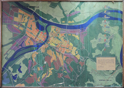 Urban Planning Institute of Belgrade. Belgrade Master Plan. 1949–50. Belgrade, Serbia. Plan 1:10000. 1951. Ink and tempera on diazotype, 64 9/16 x 9 3/4″ (164 x 233 cm). Urban Planning Institute of Belgrade.