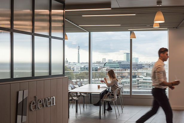 The agile ready open-plan work environment has spectacular, panoramic views over the City of London