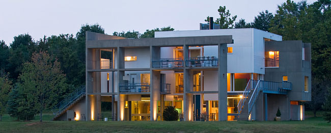 The Miller House at twilight