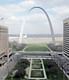 The project site in current state, with the I-70 dividing the Arch grounds and the rest of Downtown St. Louis. Photo courtesy of CityArchRiver via theatlanticcities.