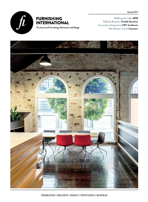 Furnishing International cover, featuring CHT Architect's workspace.
