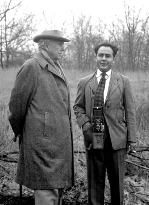 Frank Lloyd Wright and Pedro Guerrero, 1949. Credit- Keneji Domoto 