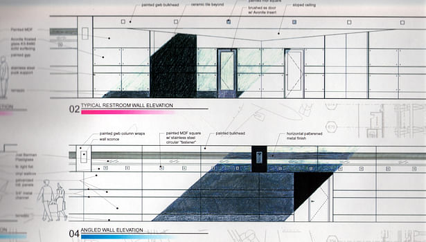 Elevations of proposed angled 'stealth' walls - typical corridor