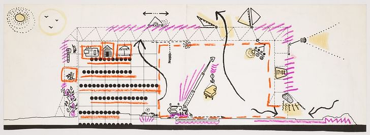 Fun Palace: section showing potential use of interior spaces Via Cedric Price fonds Collection Canadian Centre for Architecture