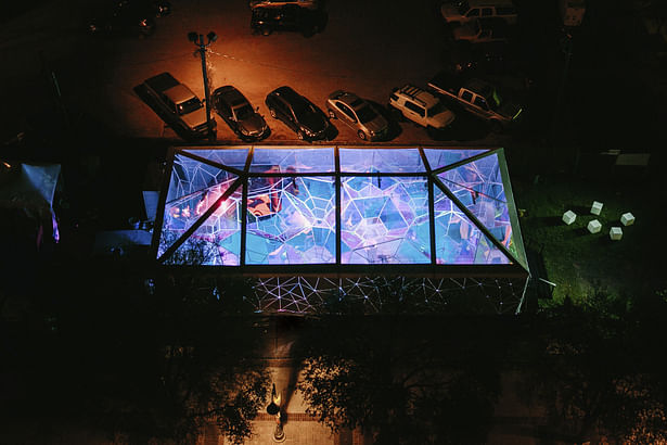 At night the dichroic film gave the tent a unique glow