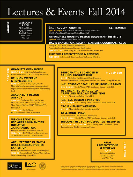 USC School of Architecture - LECTURES & EVENTS FALL 2014. Image via arch.usc.edu.
