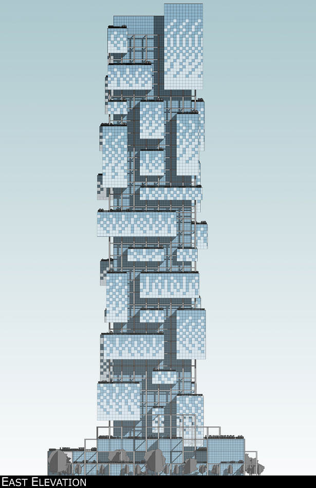 East elevation rendering showing alternative pattern with smart glass