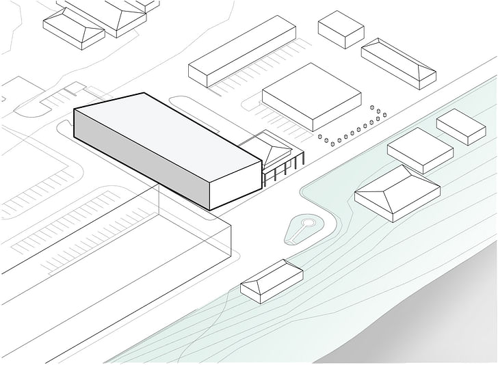 Diagram: mass on site + context relationship. Illustration courtesy of Trahan Architects