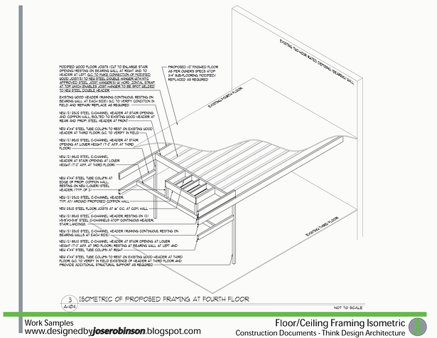 This is a isometric detail of the re-framing of a stair opening in the Manhattan tenement building mentioned above. 