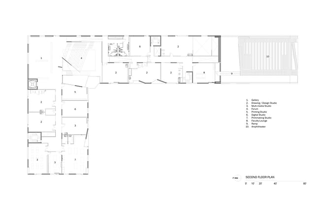 Glassell School of Art, Level 2 floor plan. Image © Steven Holl Architects.