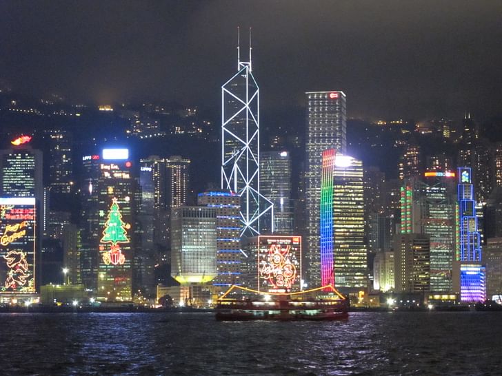 Hong Kong skyline, featuring the diamond-shaped exterior of the Bank of China Tower. Photo: thewanderingcarnivore.com. 
