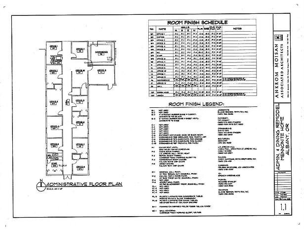 Administrative Office Plan and Room Finish Schedule